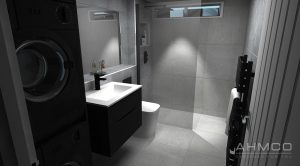 CAD Drawing Of Monochrome Bathroom