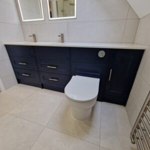 cabinets and toilet in walk in shower