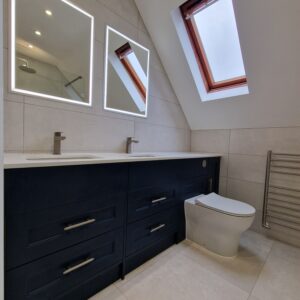 full view of modern walk in shower