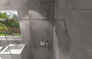 Shower Head of Grey Walk in Shower